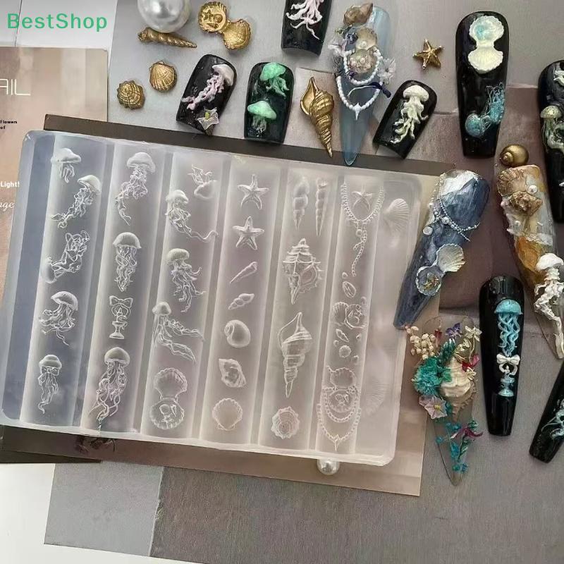 Ocean-themed (Jellyfish/Starfish/Shell)Nail Art Decoration Series,3D Silicone Nail Mold Transparent Manicure Template