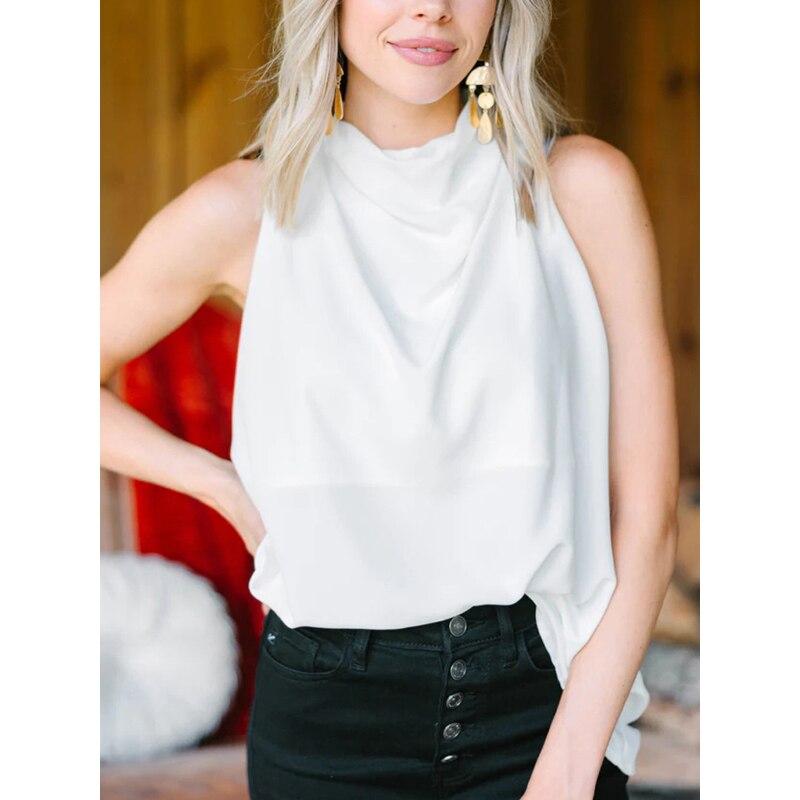 

Модная сексуальная уличная блузка летняя женская без рукавов со свободным ворсом с вырезом однотонный пуловер блузка рубашка повседневная хлопковая топ 25342 XXL белый