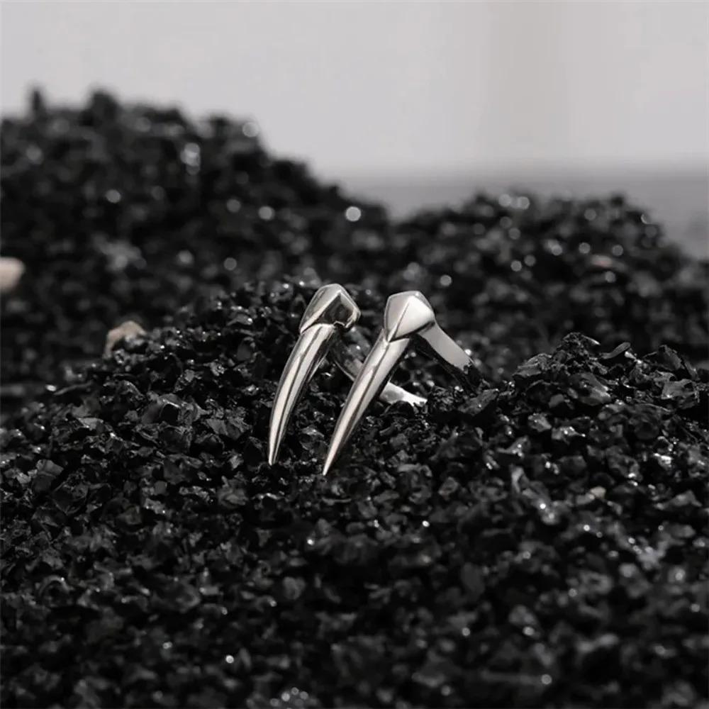 Punk Personality Sliver Color Geometric Bright Surface Spiny Beast Tooth Guard Adjustable Opening Rings for Men Hip Hop Jewelry