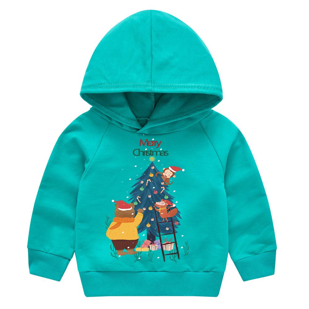 Christmas New Year Cartoon Spring and Fall Children's Printed Hooded Sweater Boys and Girls Casual Tops with Hoodie
