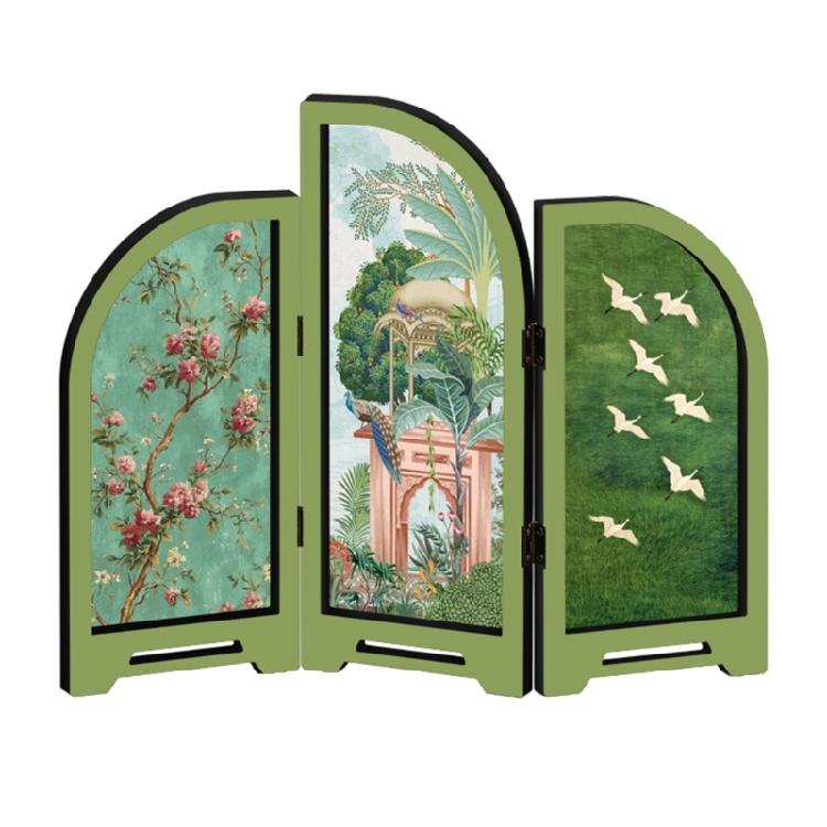 Paravento da Tavolo Decorativo a 3 Pannelli Divisorio Estetico Pieghevole per Scrivania Ornamento Feng Shui per Arredo Sala da Pranzo