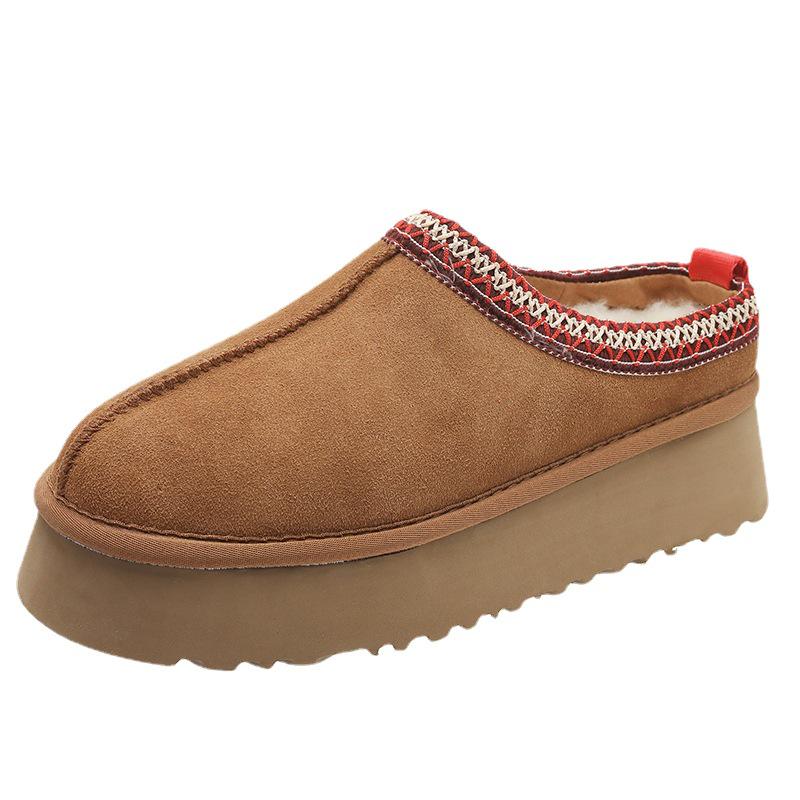 2024 Women's Platform Wool Slippers - Thick Sole, Furry, Plus Size, Outdoor, Warm Cotton