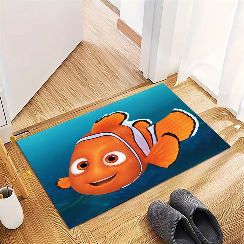 Süßer Oranger Clownfisch Tiefblaues Ozeanwasser Druckbereich Teppich Rutschfeste Rechteckige Fußmatte Heimdekoration