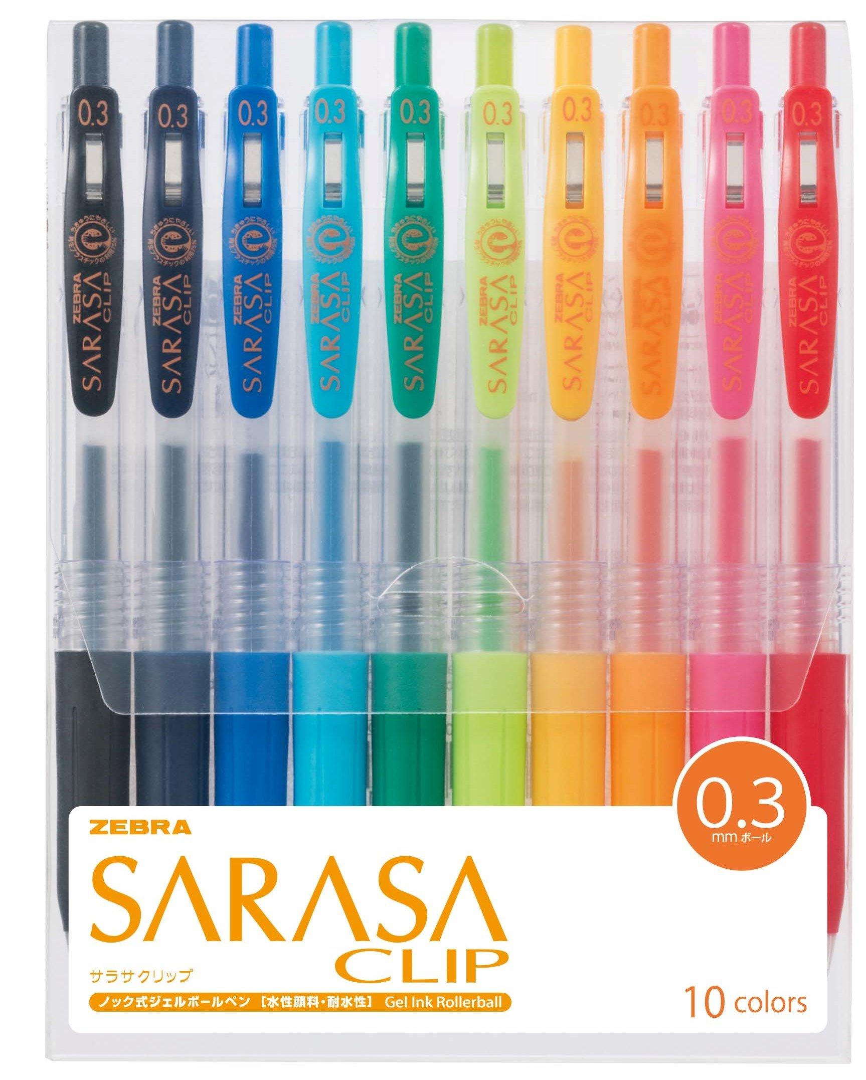 

ZEBRA Sarasa Clip Gel Ballpoint 10 Pen, 0.3, Colors, JJH15-10CA
