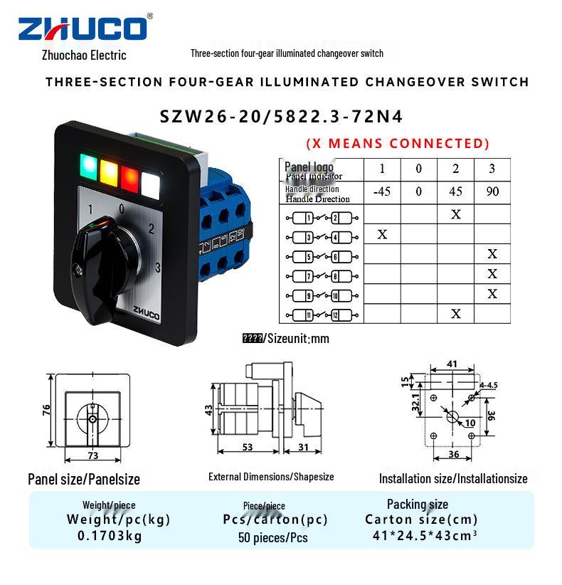 

Zhuochao SZW26-20/5822.3-72N4 Lighted Four-Speed Three-Position Rotary Switch