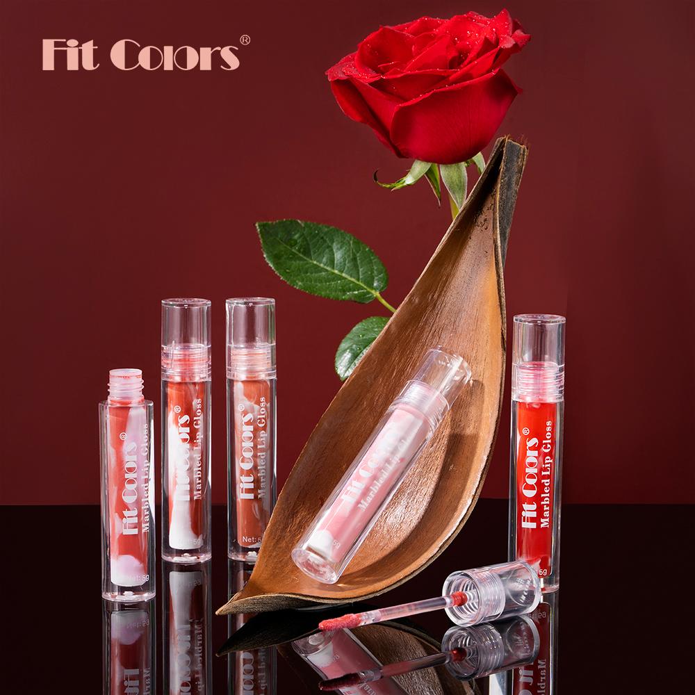 Fit Colors Marbled Mirror Lip Gloss, 5 Vibrant Shades, Moisturizing Hydrating Long-Lasting Liquid Lipstick, Non-Sticky Formula