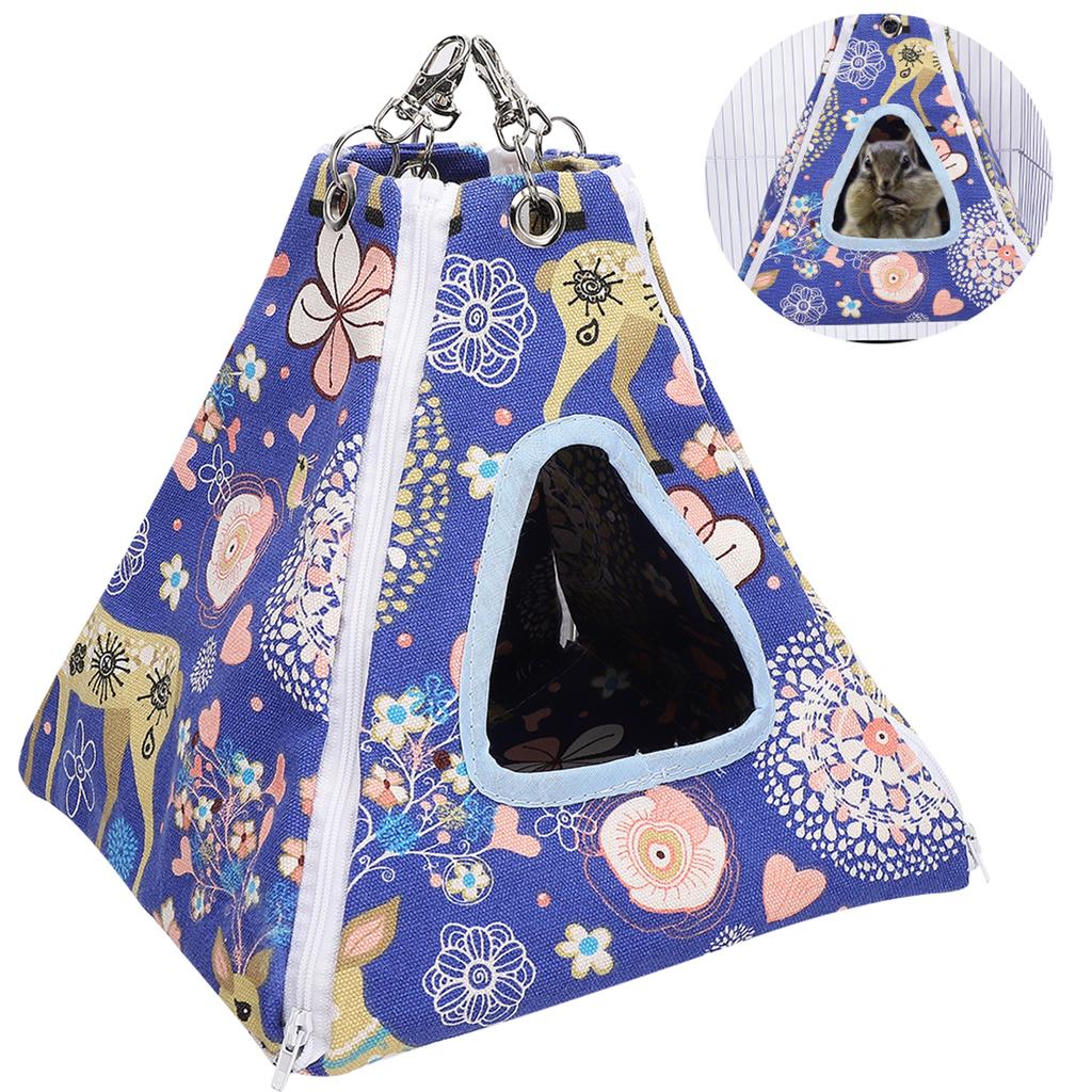 Small Pets Hammock Tent Hanging Bed Toy Detachable Washable for Sugar Glider Hamster Blue Flower Seasmall