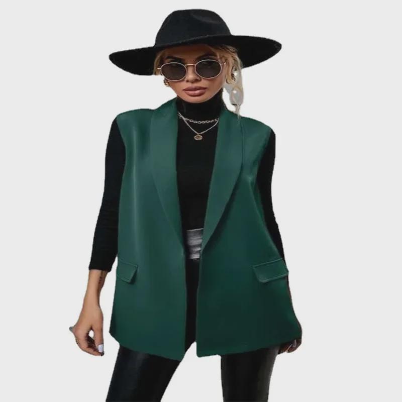 Vestă de costum de lungime medie fără mâneci pentru femei 2022 - Stil european și american