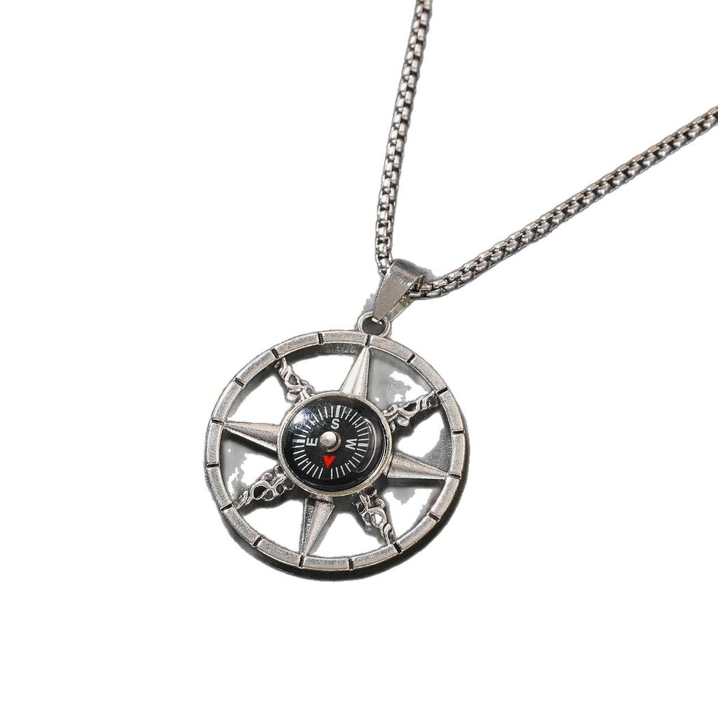 Rotatable Nautical Compass Pendant Necklace with Square Bead Chain