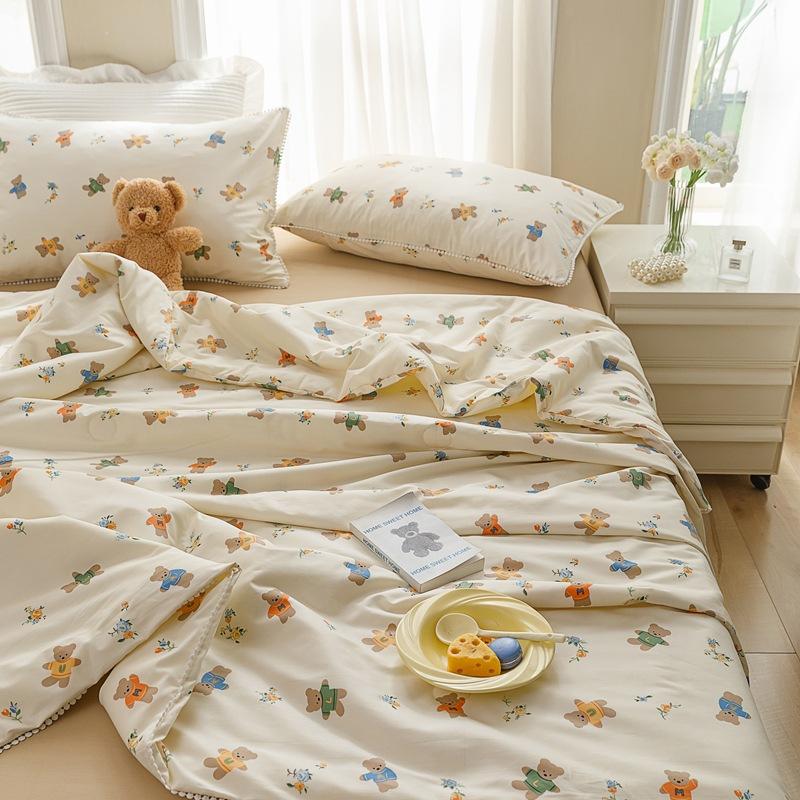 Cuvertură dublă cu aer condiționat, din bumbac, pentru copii, cu desene animate, set de patru piese, cuvertură din fibră de soia.