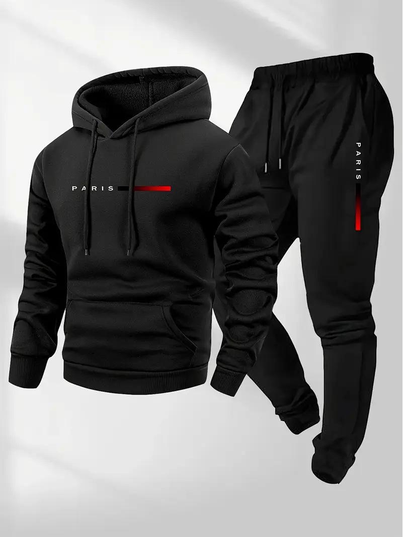 Unisex Paris Buchstaben-Print Hoodie & Trainingsanzug – Europäische Größe, Casual Mode XXXL schwarz