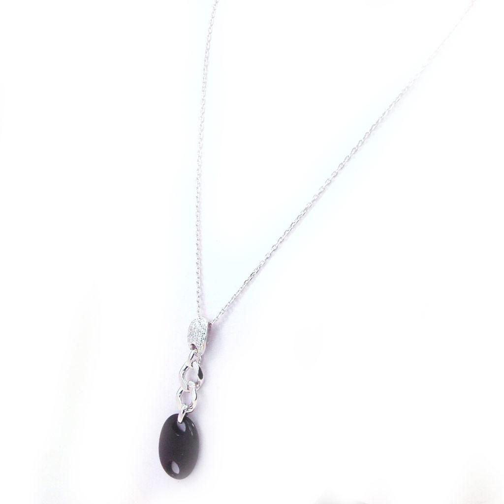 Altesse [G2220] - Silver Necklace 'Coffee Bean' Black White