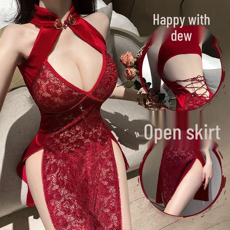 Plus Size XXXL Backless Lace Cheongsam for Seductive Bedroom Elegance