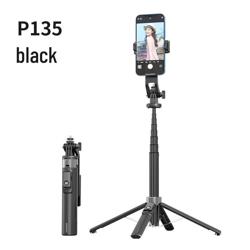 P135 Universal Bluetooth Selfie Stick: Detachable Gimbal, Four-Leg Stand, One-Button Pop-Up for Phones and Cameras.