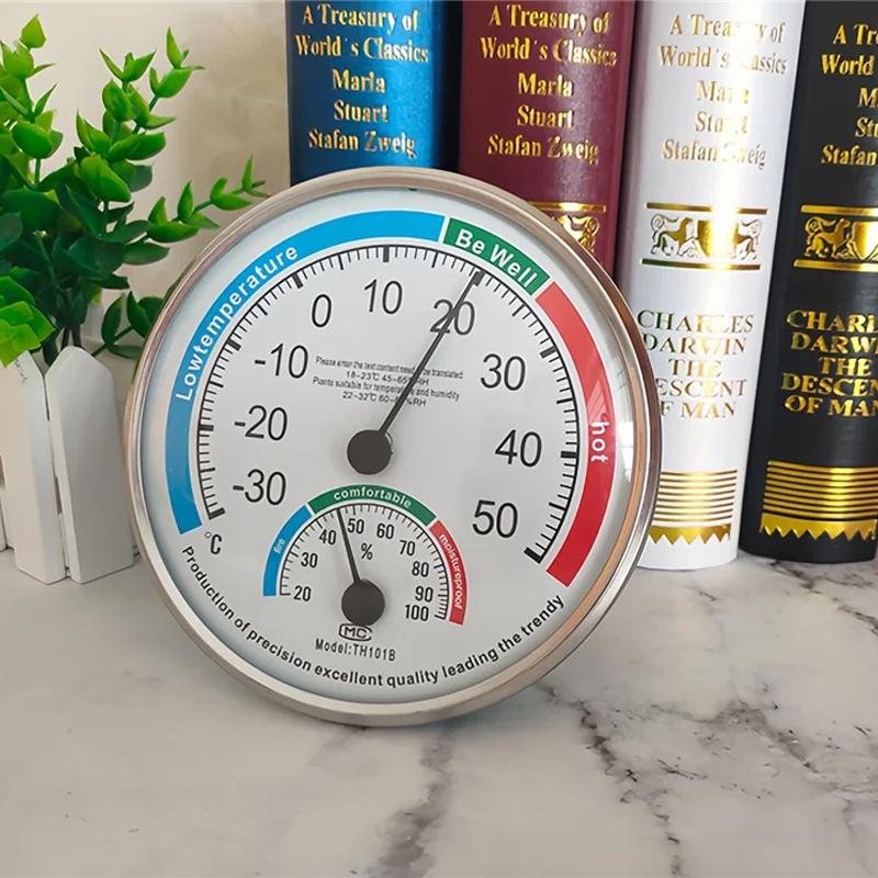 Mini Round Pointer Thermometer Hygrometer -30℃-50℃ Thermometer 20%-100% Hygrometer Indoor Office Humidity Monitor