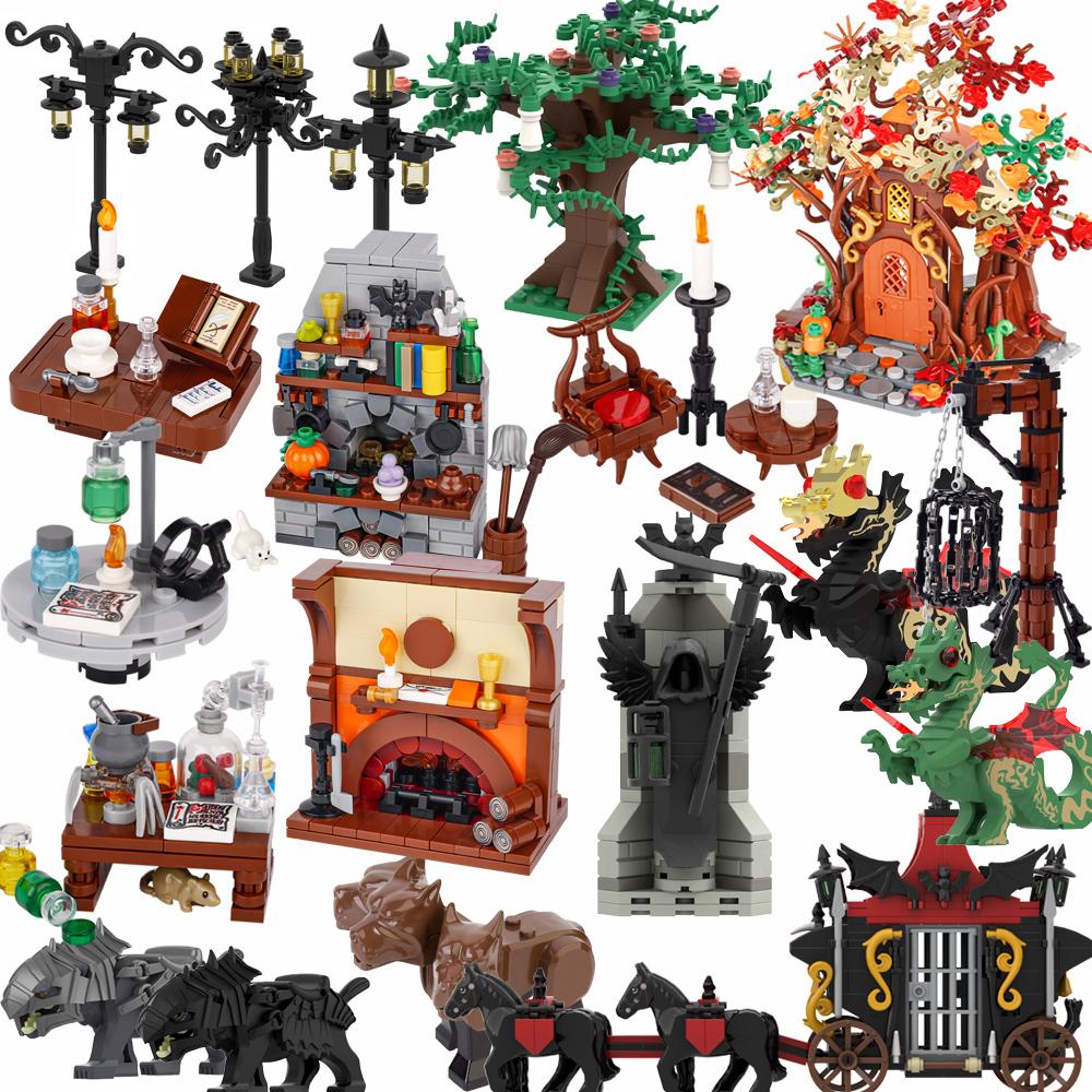 Medieval City MOC Stavební bloky Vojenské figurky vojáků Hradní věž Fontána Nástěnka k bazénu Cihly Dětská Halloweenská hračka