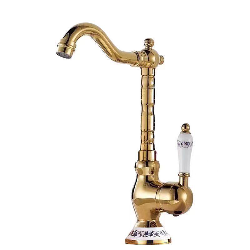 Antik Pirinç Lavabo Musluğu Tek Kollu Karıştırıcı Musluk 360 Derece Döndürme Mutfak Musluğu Mutfak Karıştırıcı Muslukları Sıcak ve Soğuk