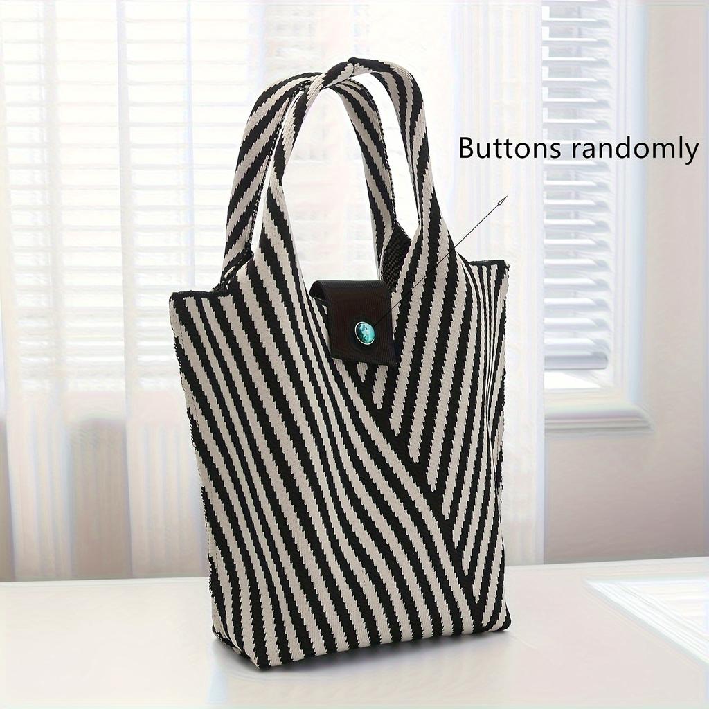 Striped Pattern Knitted Handbag Fashion Crochet Bag For Women Aesthetic Bucket Bag With Snap Button