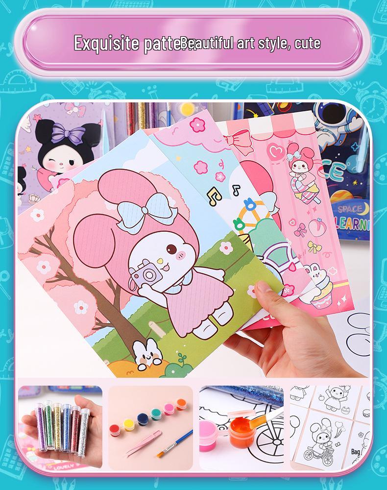 KPOP Witch Group DIY Coloring & Glitter Makeup Book with Sanrio Watercolor Set