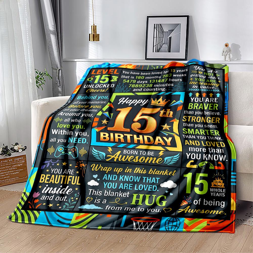 15th Birthday Celebration Flannel Blanket-Soft and Suitable for Sofas,Beds,Offices,Travel,All Seasons,Great Gift for Holidays and Birthdays.