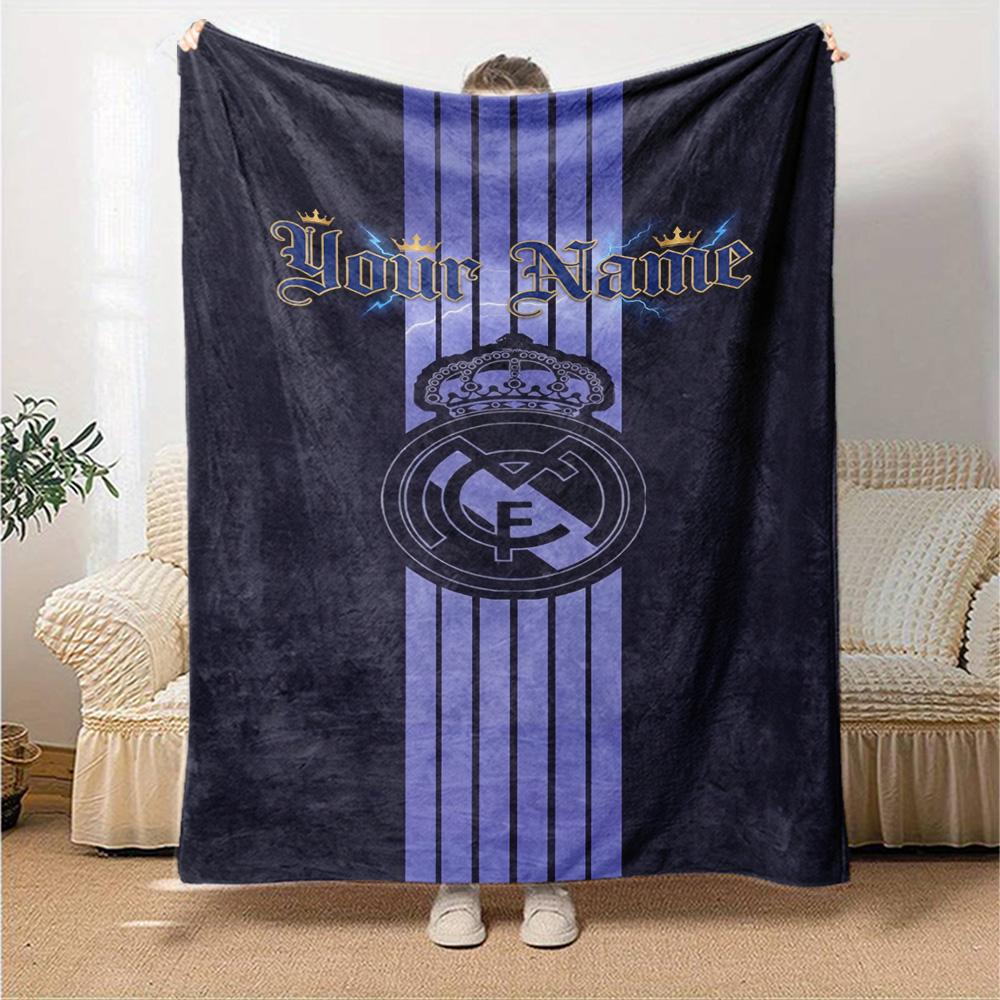 Real Madrid Club Customize Text Blanket Lightweight Customizable Blanket Ultra-Soft Perfect for Livingroom Living Room Seaside Office