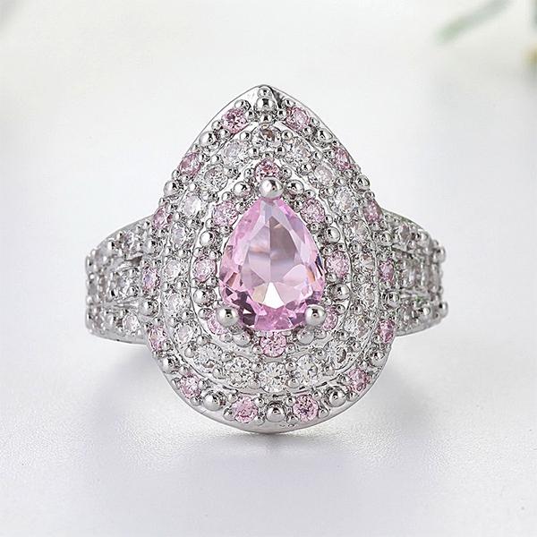 Buy Sparkling WaterDrop Pink Crystal Rings Women Jewelry Bride