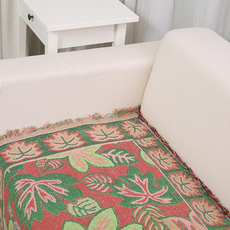 Four Seasons Universal Single Cotton Sofa Towel Three-layer Woven Maple Leaf Double-sided Thread Blanket Knitted Travel Blanket