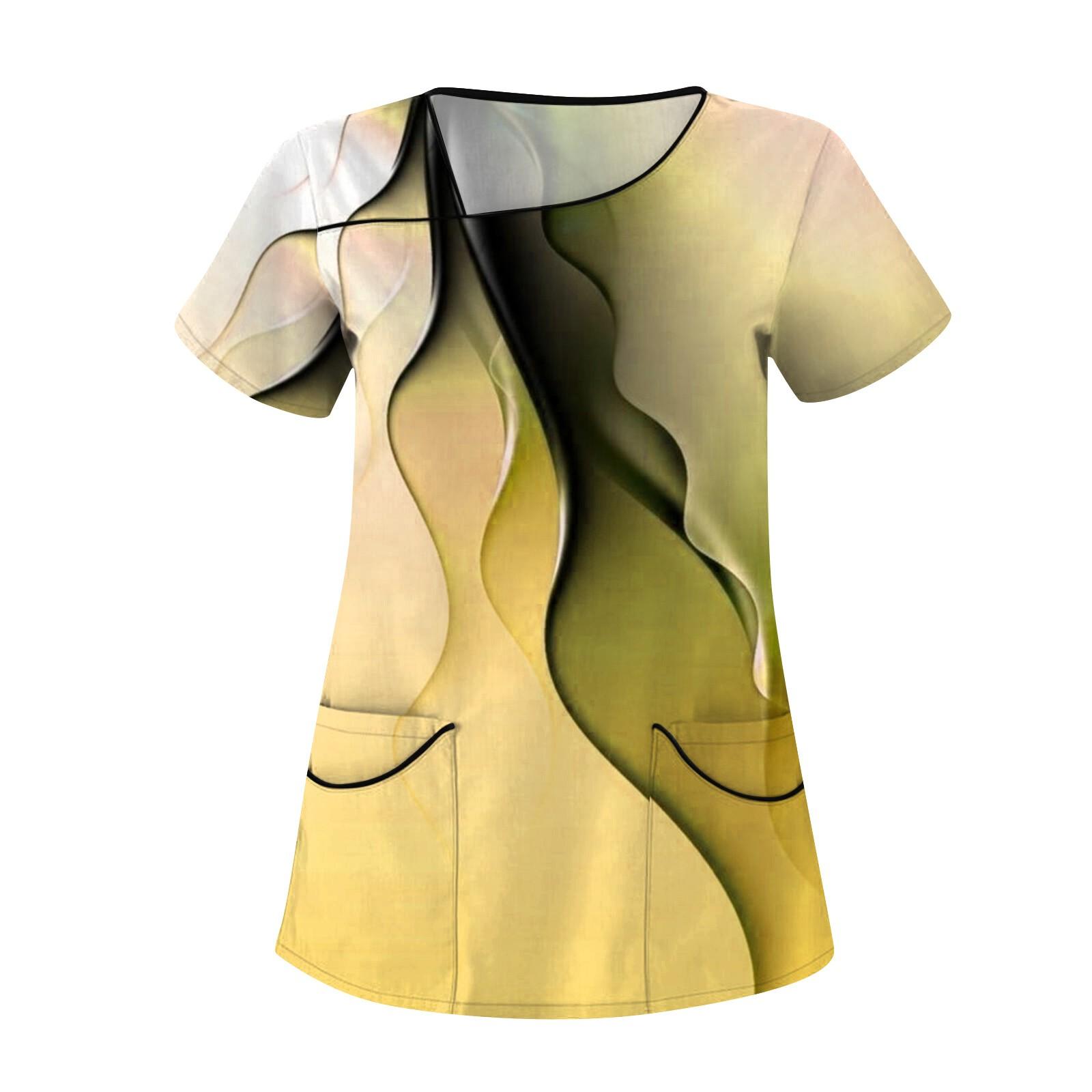 

Женская повседневная рабочая одежда с коротким рукавом и наклонным воротником с принтом и двойными карманами XXL