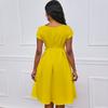 Large Size Women Summer Fashion Solid Bowknot Bandage Dress Ladies One Piece V Neck Nipped Waist Dress