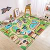 Jungle Zoo Animal Play Rug Illustrated Zoo Map with Various Creatures & Habitats, Colorful Adventure Floor Mat Non-slip Area Rug