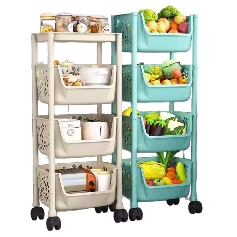Multi-layer Kitchen Storage Rack: Multi-functional Vegetable, Fruit, and Snack Basket Trolley.