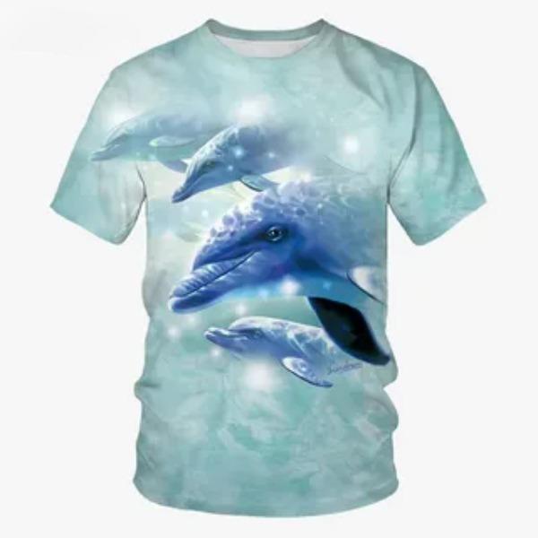 Summer Ocean Themed Printed Casual Breathable Comfortable Short Sleeved T-shirt- Soft Medium Elastic Polyester Fiber Fabric Summer Loose Casual Wear