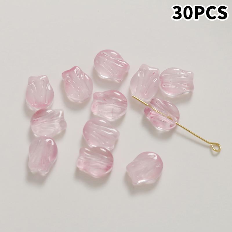 30Pcs Tulips Flower Lampwork Beads Multicolor Glass Flora Beads Multicolor Loose Beads For Diy Bracelets Jewelry Making