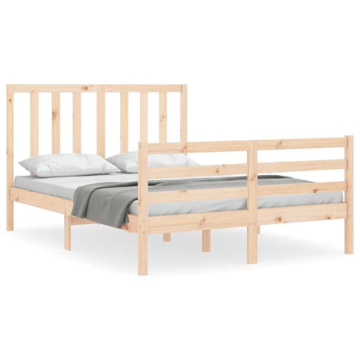 VidaXL Cadre de lit avec tête de lit 140x200 cm bois massif 3193791