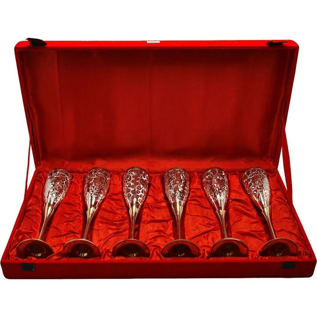 Silver Plated Brass Wine Goblet/Wine Glasses Set (Set of 6 Wine Glass)