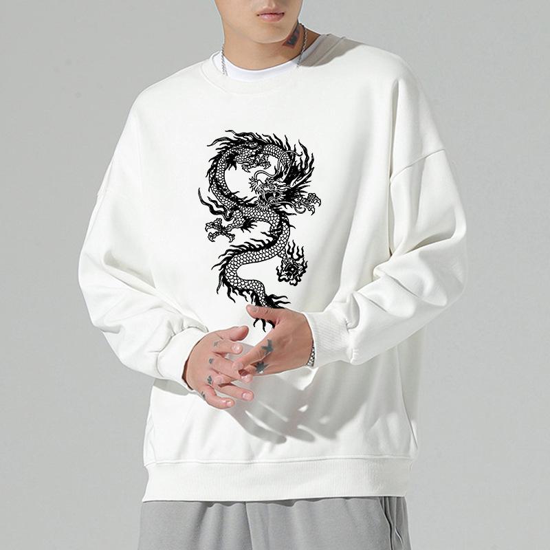 Emperor s Five-Clawed Dragon Ink Wash Hoodie: Chinese Style Long Sleeve Tiger Pattern for Men 3XL