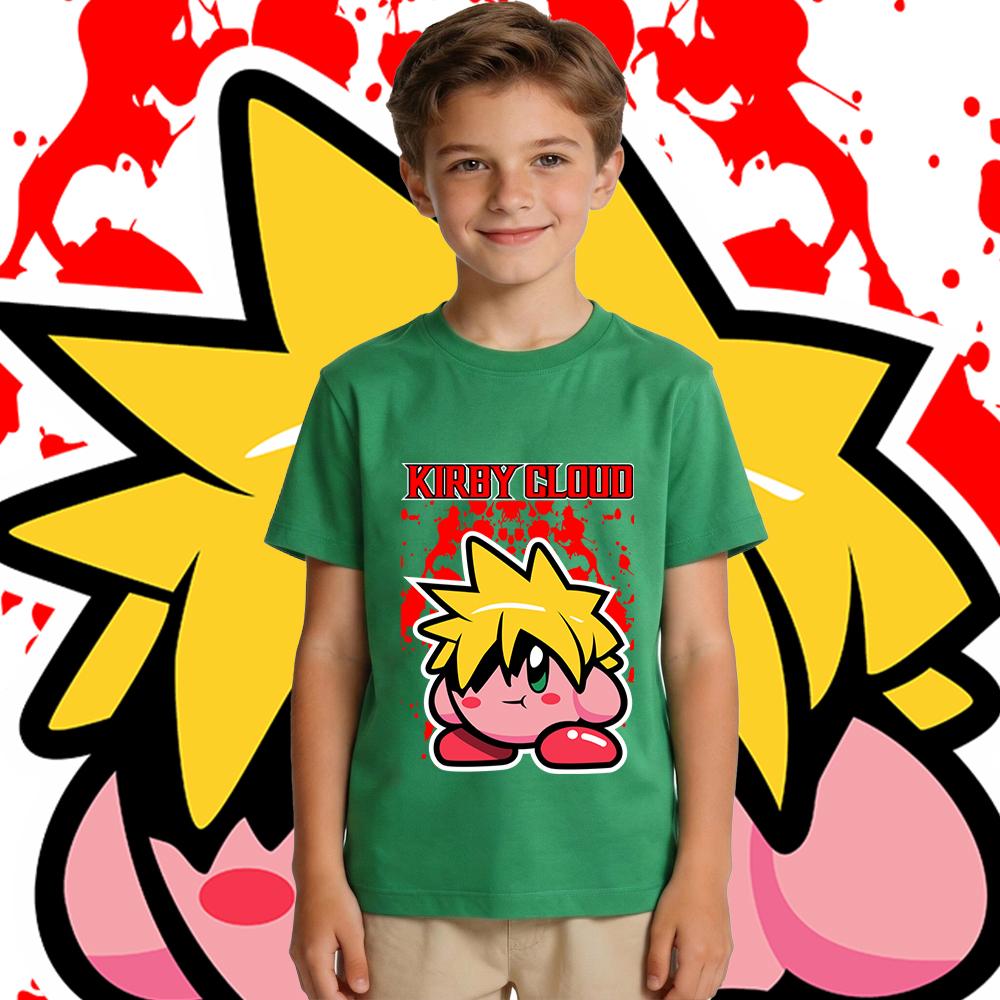 Kids Kirby Cloud Print Cotton T Shirt Boys Girls Casual Summer Top Soft Breathable Childrens Tee