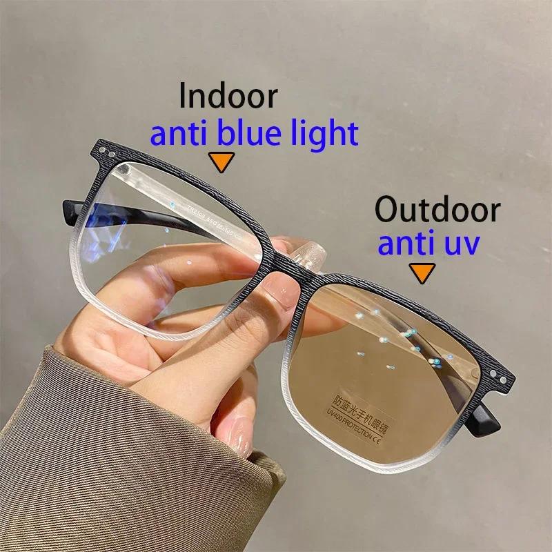 Fashion Photochromic Myopia Glasses Men Women Square Anti Blue Light Finished Prescription Eyewear Ultralights Retro Glasses