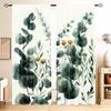 Nordic Fresh Green Leaves Print Curtains Modern Botanical Window Drapes 2 Panels Living Room Bedroom Curtains