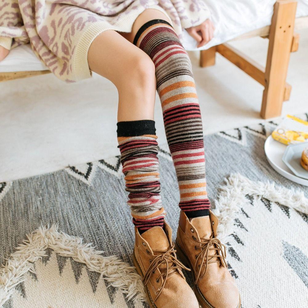 

Animal Furr Knitted Leg Warmers Colorful Striped Socks Elastic Stockings Women Y2K Women синій