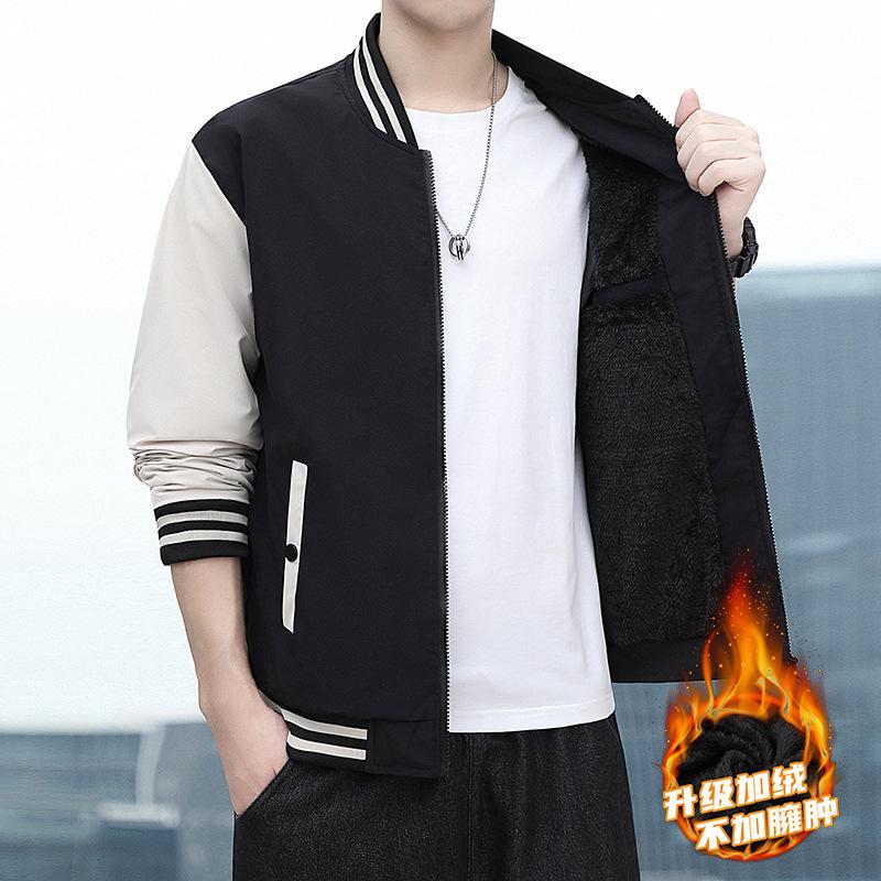 Cotton-padded Men's Autumn and Winter New Velvet Thickened Jacket Large Size Casual Stand-up Collar Baseball Jersey Cotton-padded Men's Jacket