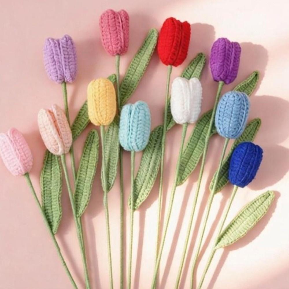 Crochet Flowers Crochet Bouquet Creative Finished Handmade Plant Artificial Tulips  Party Decor