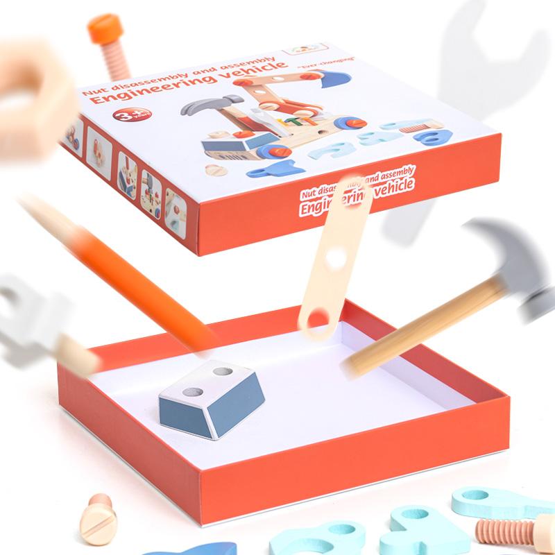 Wooden Nut Assembly Construction Vehicle Toy - DIY Building Set For Kids Enhances Hands-On And Cognitive Skills Parent Interacti