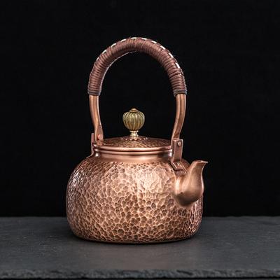 Théière en cuivre rouge, Bouilloire à eau bouillante chinoise faite à la main, Petite casserole en cuivre martelé, Service à thé Kung Fu rétro 600 ml