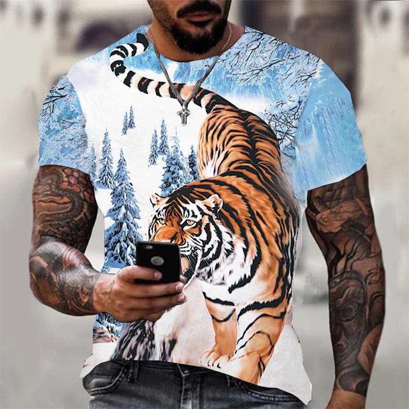 Fashion Men And Women TShirts 3D animal world Luxury Tiger Lion Printed T-shirts Hip-Hop Round Neck Short Sleeve Street Clothes