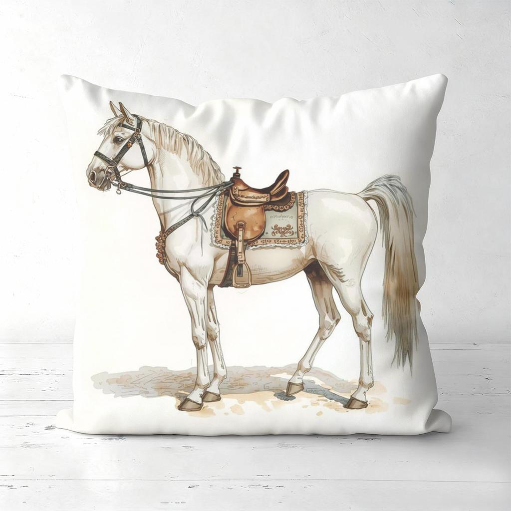 White Horse Printed Decorative Cushion Covers for Home Polyester Pillowcase, Sofa Decorative Cushion Cov Headboard Pillow