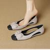 Niche Hollow Woven Square Head Shallow Mouth Single Shoes French Commuter Camellia Side Empty Thick Heel Bag Head Roman Sandals Women
