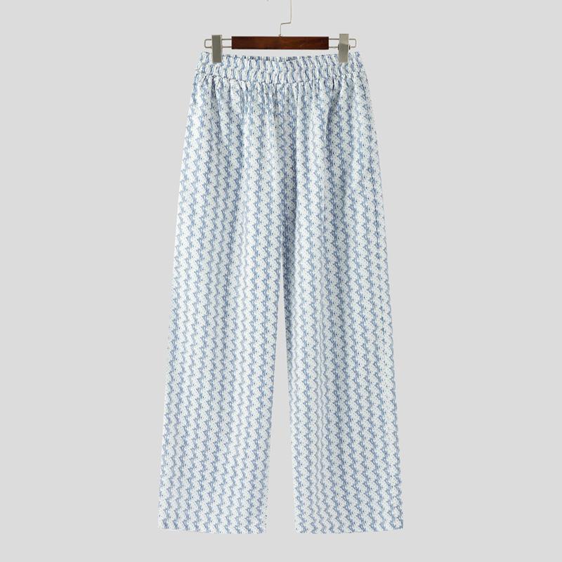 INCERUN Men Elastic Waist Striped Print Casual Holiday Long Straight Pants Trousers
