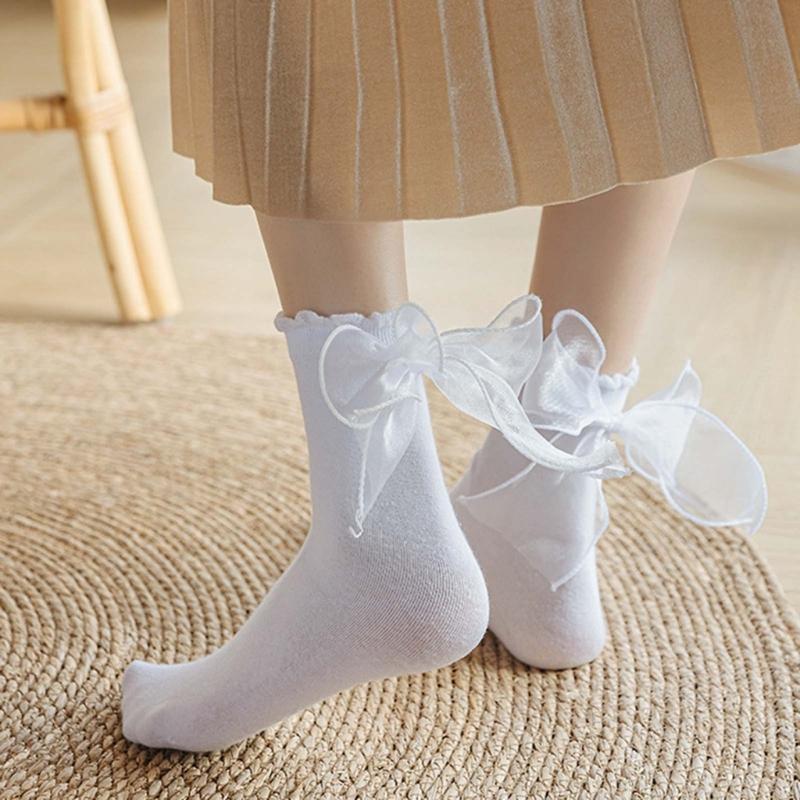 1 Par de Calcetines con Volantes para Mujer Calcetines Tobilleros con Encaje para Niña Calcetines Fruncidos con Lazos Calcetines de Algodón Calcetines de Vestir Estilo Princesa