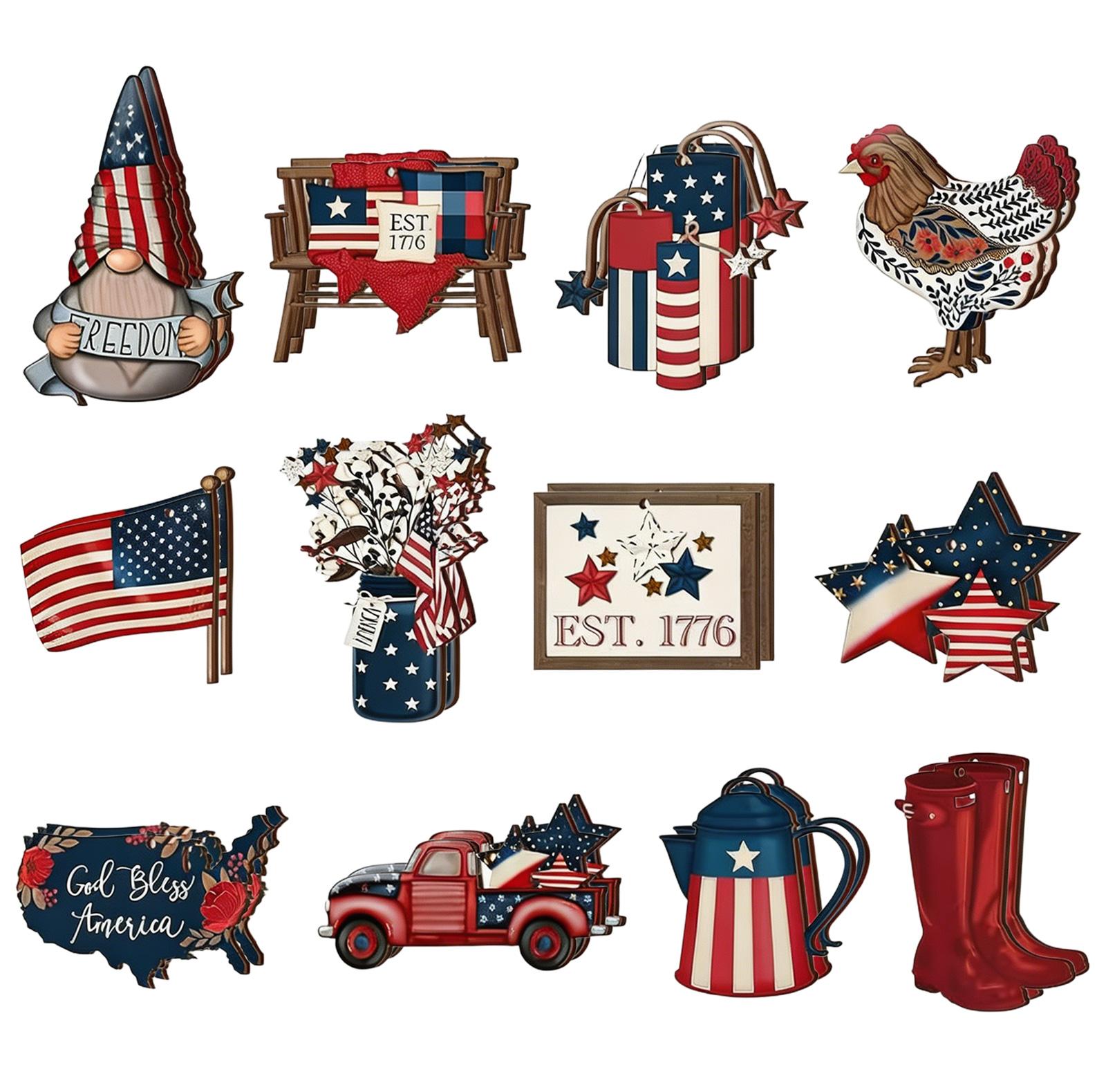 

Wooden Patriotic Hanging Decorations Set for July 4th Independence Day Rustic Americana Style Multiple Designs Included One Size